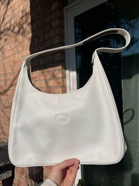 Vintage Longchamp Hobo Bag - White pebbled leather
